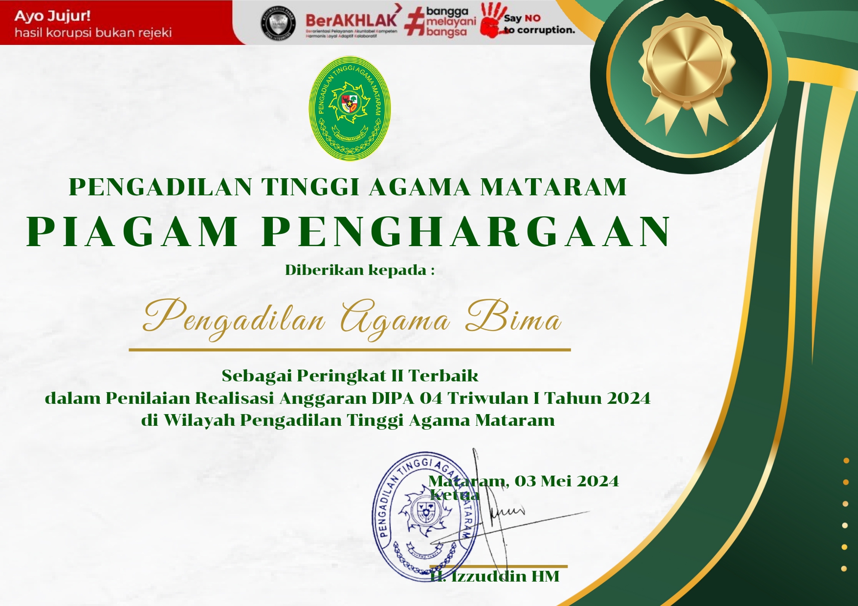 PA BIMA peringkat 2 kategori Penilaian Realisasi Anggaran 04 page 0001